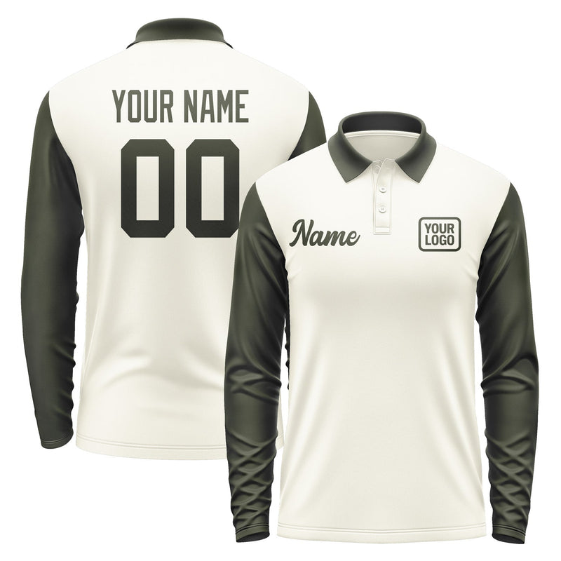 Custom Cream Olive Long Sleeve Polo Shirt Pl030202B102