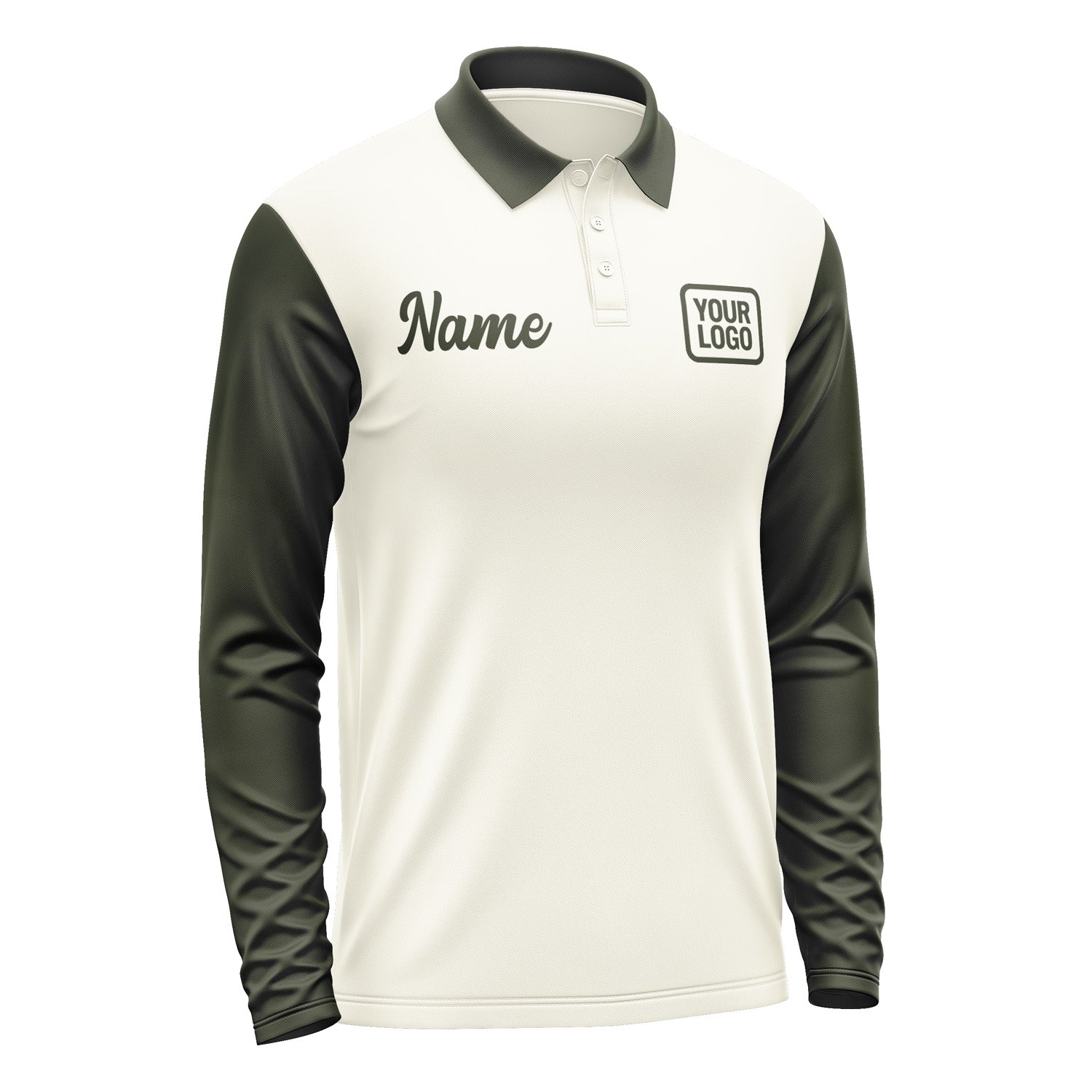 Custom Cream Olive Long Sleeve Polo Shirt Pl030202B102