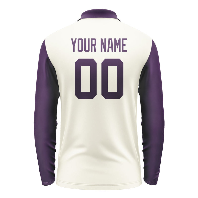 Custom Cream Purple Long Sleeve Polo Shirt Pl030707B107