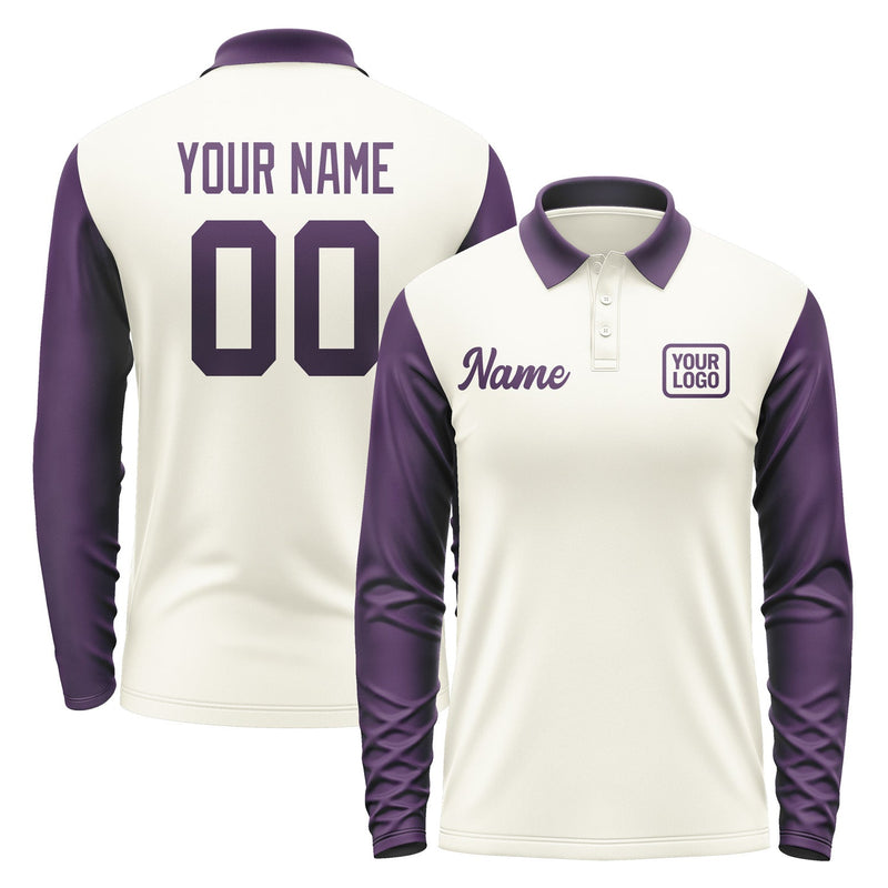 Custom Cream Purple Long Sleeve Polo Shirt Pl030707B107
