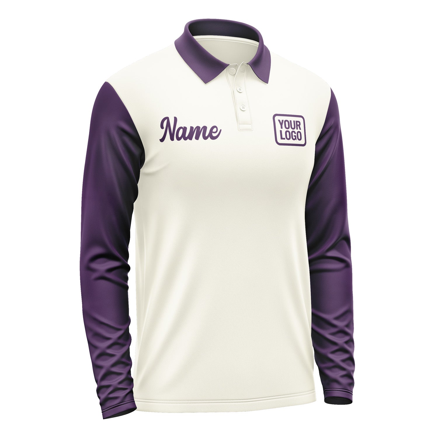 Custom Cream Purple Long Sleeve Polo Shirt Pl030707B107