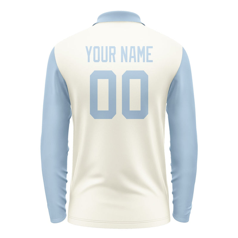 Custom Cream Light Blue Long Sleeve Polo Shirt Pl030808B108