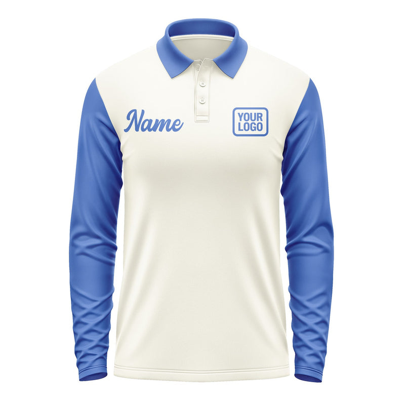Custom Cream Sky Blue Long Sleeve Polo Shirt Pl030909B109