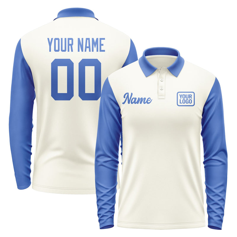 Custom Cream Sky Blue Long Sleeve Polo Shirt Pl030909B109