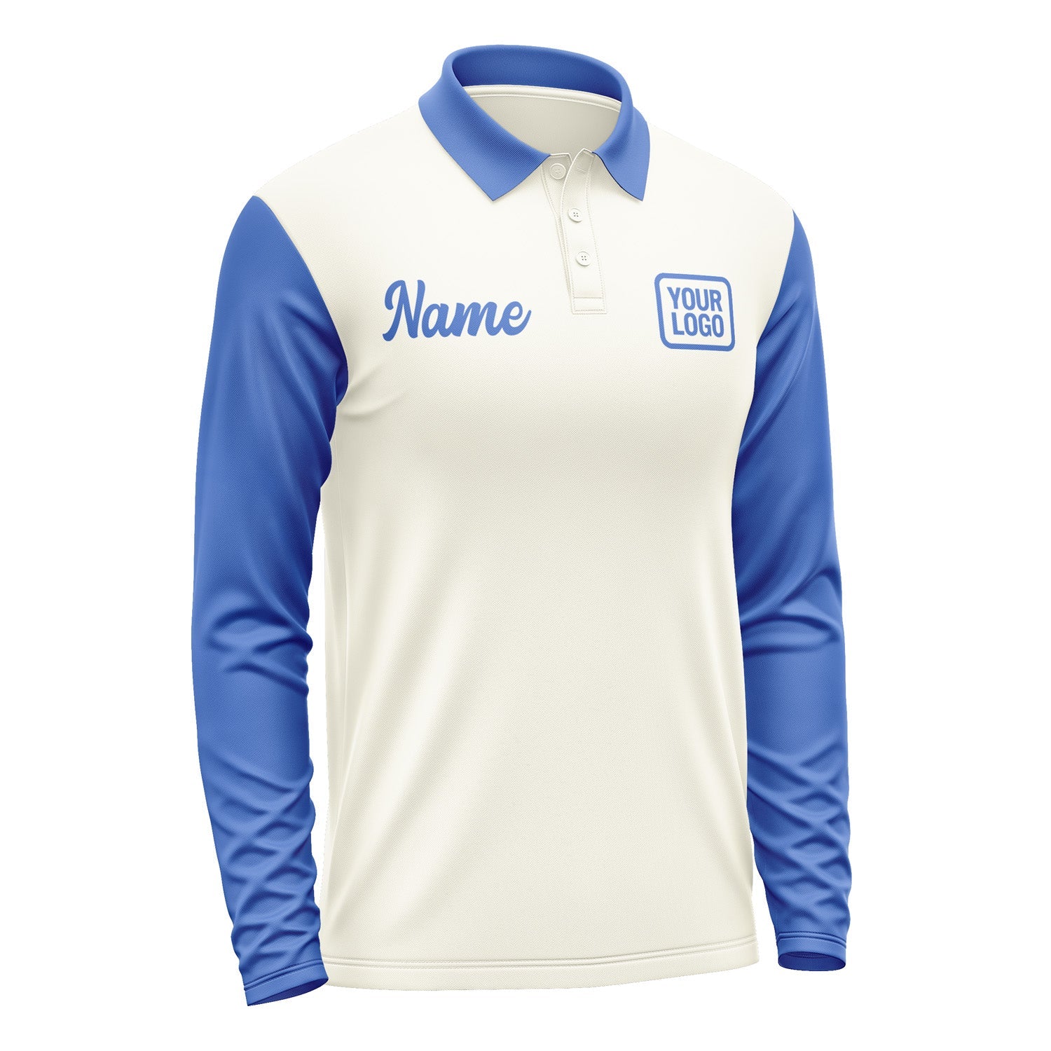 Custom Cream Sky Blue Long Sleeve Polo Shirt Pl030909B109
