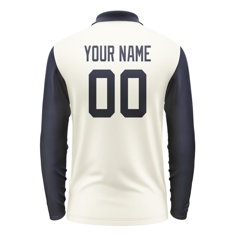 Custom Cream Navy Long Sleeve Polo Shirt Pl031111B111