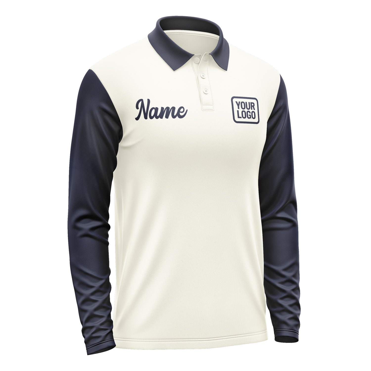 Custom Cream Navy Long Sleeve Polo Shirt Pl031111B111