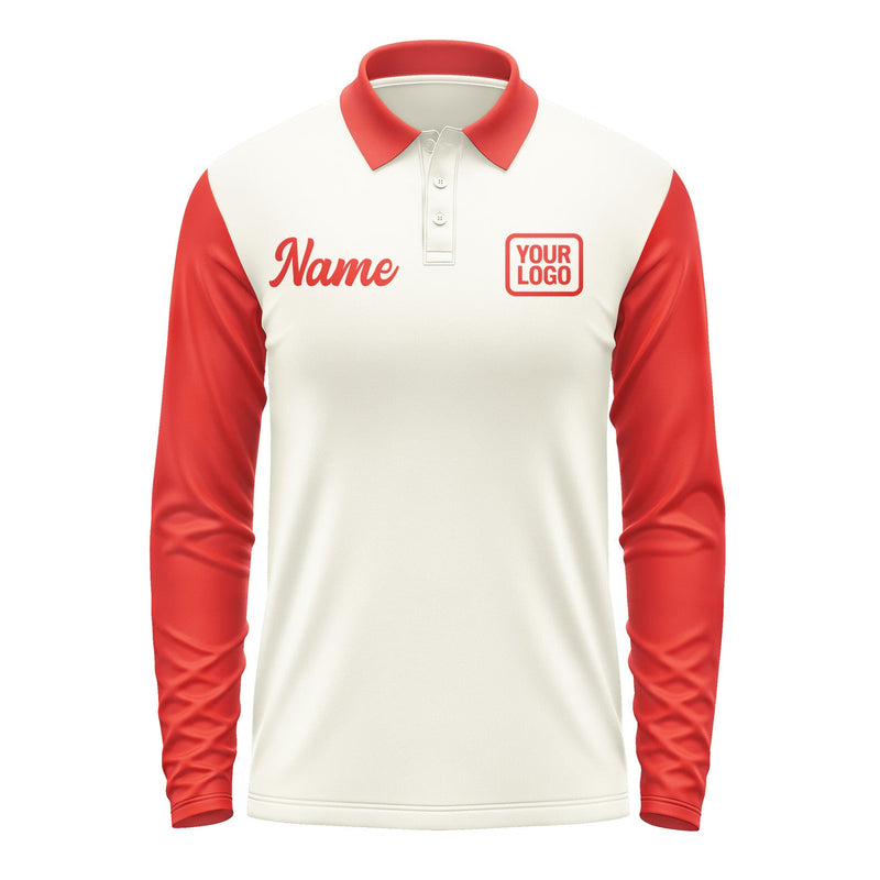Custom Cream Orange Red Long Sleeve Polo Shirt Pl031212B112