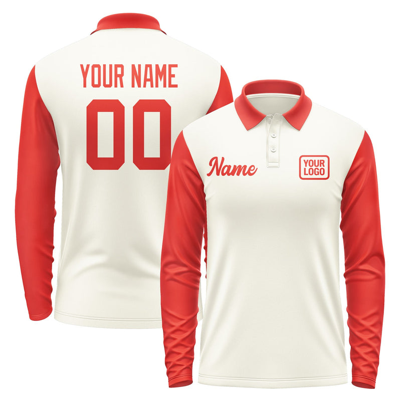 Custom Cream Orange Red Long Sleeve Polo Shirt Pl031212B112