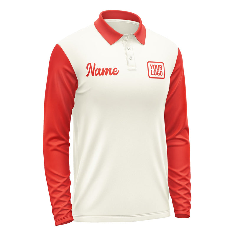 Custom Cream Orange Red Long Sleeve Polo Shirt Pl031212B112