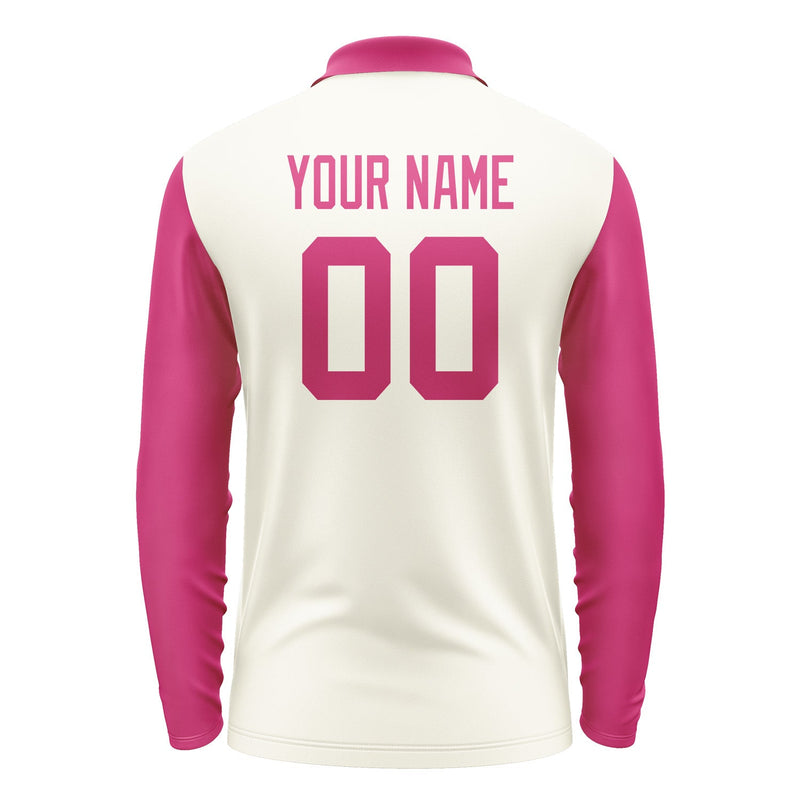 Custom Cream Pink Long Sleeve Polo Shirt Pl031313B113