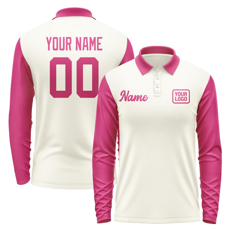 Custom Cream Pink Long Sleeve Polo Shirt Pl031313B113