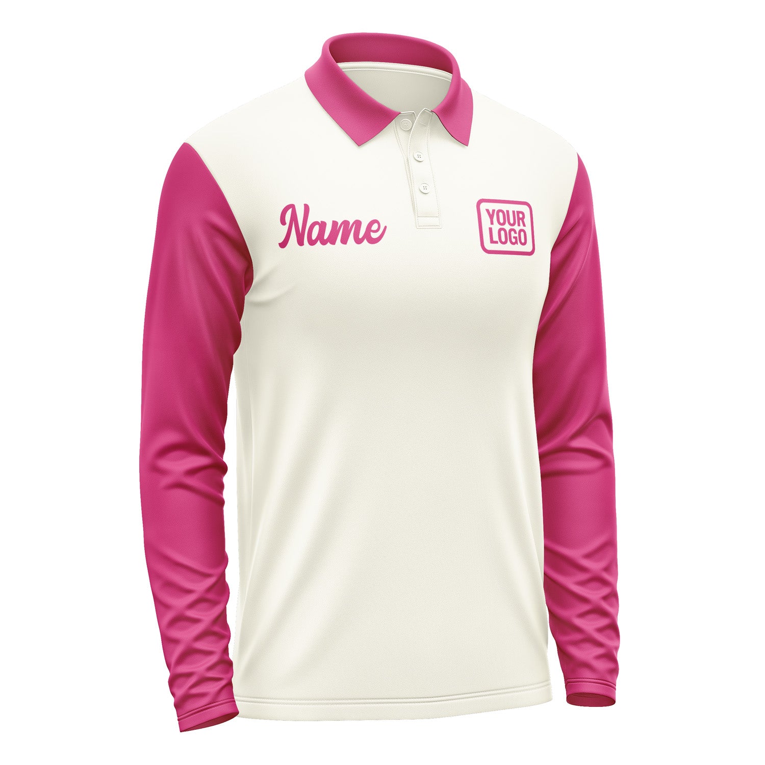 Custom Cream Pink Long Sleeve Polo Shirt Pl031313B113