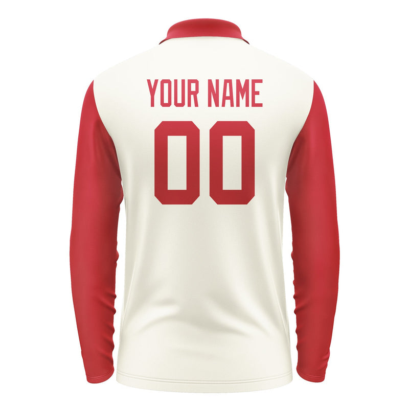 Custom Cream Red Long Sleeve Polo Shirt Pl031414B114