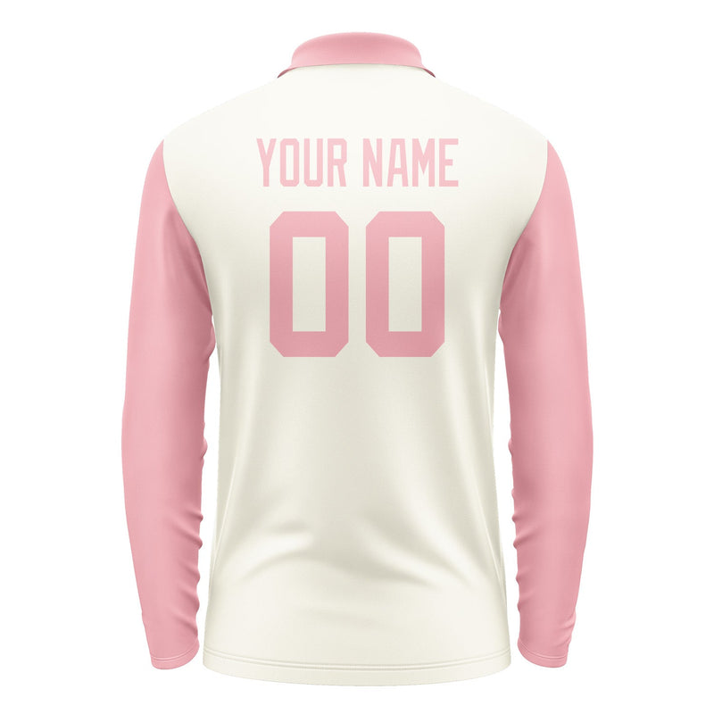 Custom Cream Light Pink Long Sleeve Polo Shirt Pl032121B121