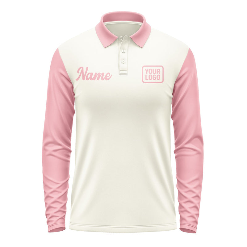Custom Cream Light Pink Long Sleeve Polo Shirt Pl032121B121