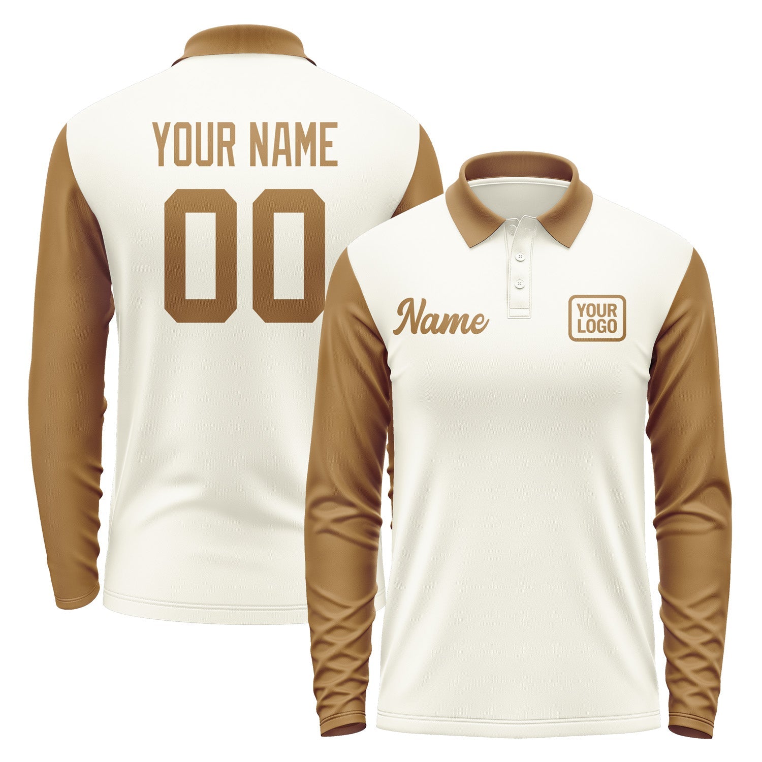 Custom Cream Khaki Long Sleeve Polo Shirt Pl032222B122