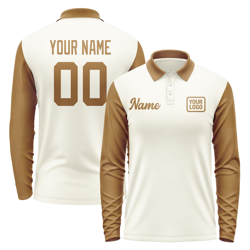 Custom Cream Khaki Long Sleeve Polo Shirt Pl032222B122