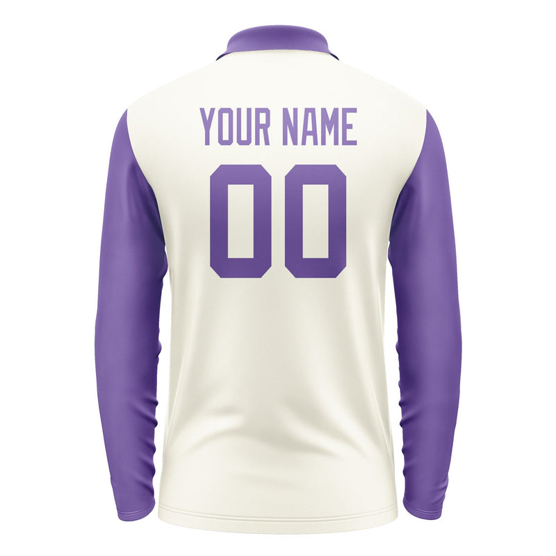 Custom Cream Light Purple Long Sleeve Polo Shirt Pl032323B123