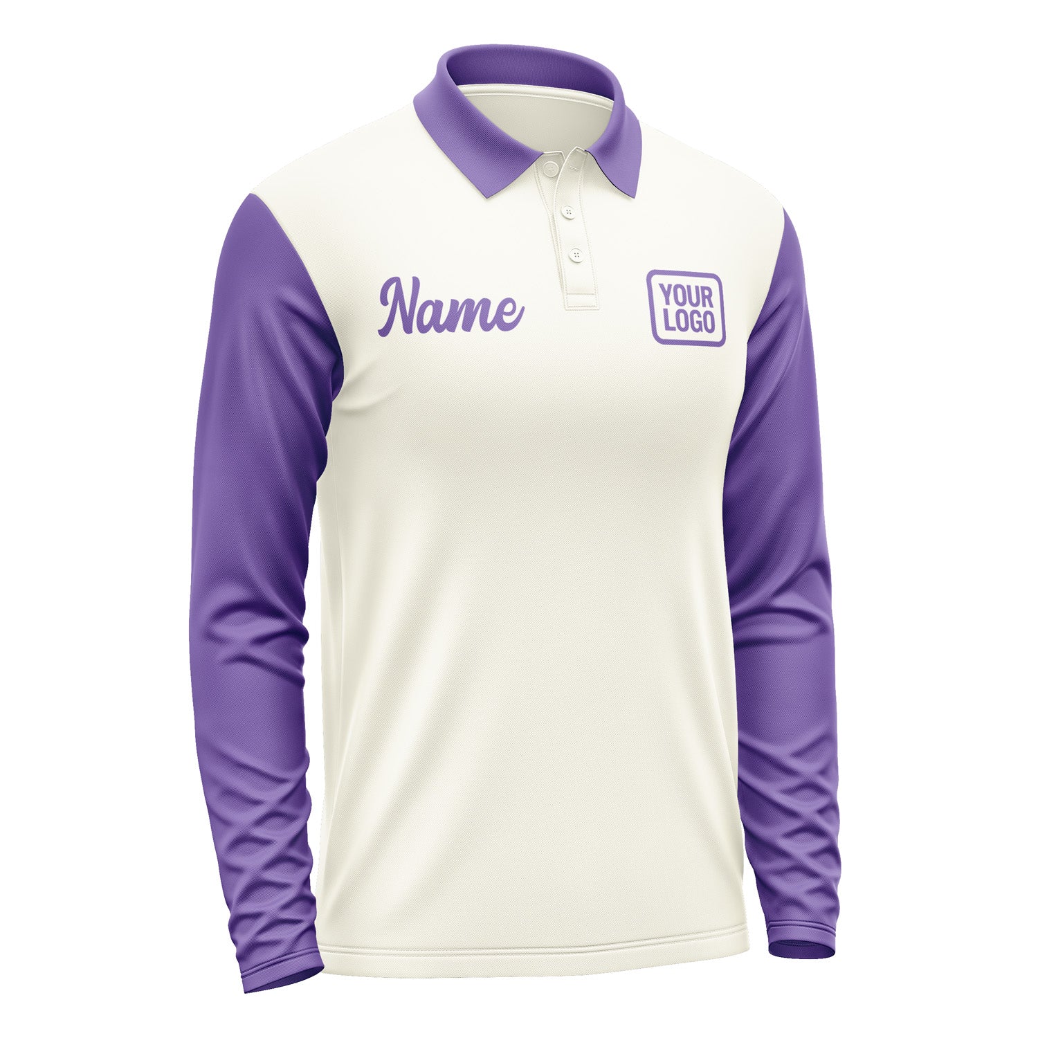 Custom Cream Light Purple Long Sleeve Polo Shirt Pl032323B123