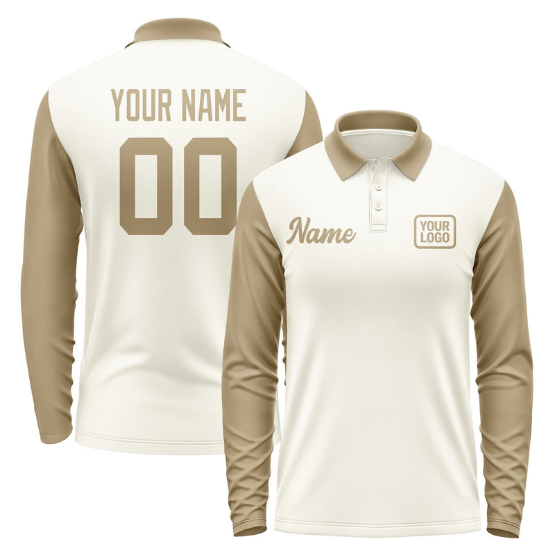 Custom Cream Light Khaki Long Sleeve Polo Shirt Pl032525B125