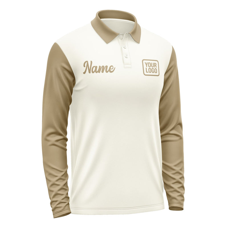 Custom Cream Light Khaki Long Sleeve Polo Shirt Pl032525B125