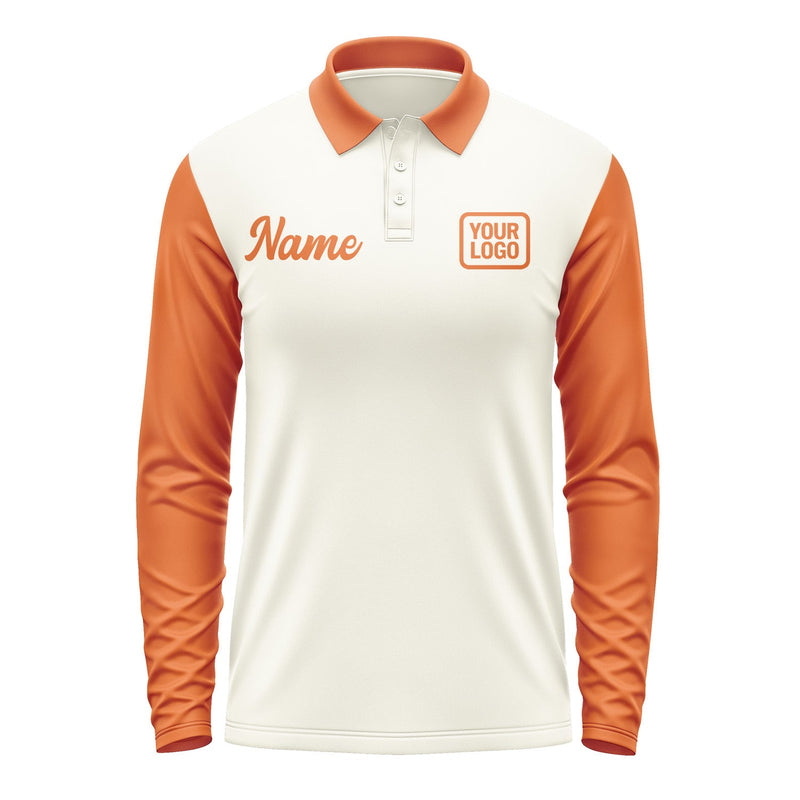 Custom Cream Orange Long Sleeve Polo Shirt Pl032828B128