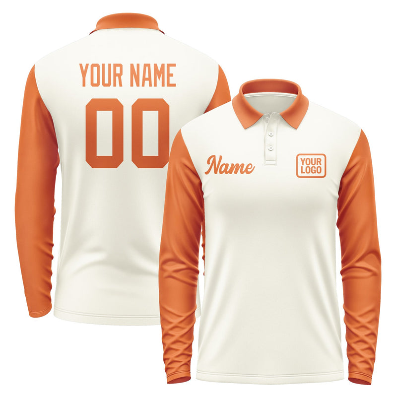 Custom Cream Orange Long Sleeve Polo Shirt Pl032828B128