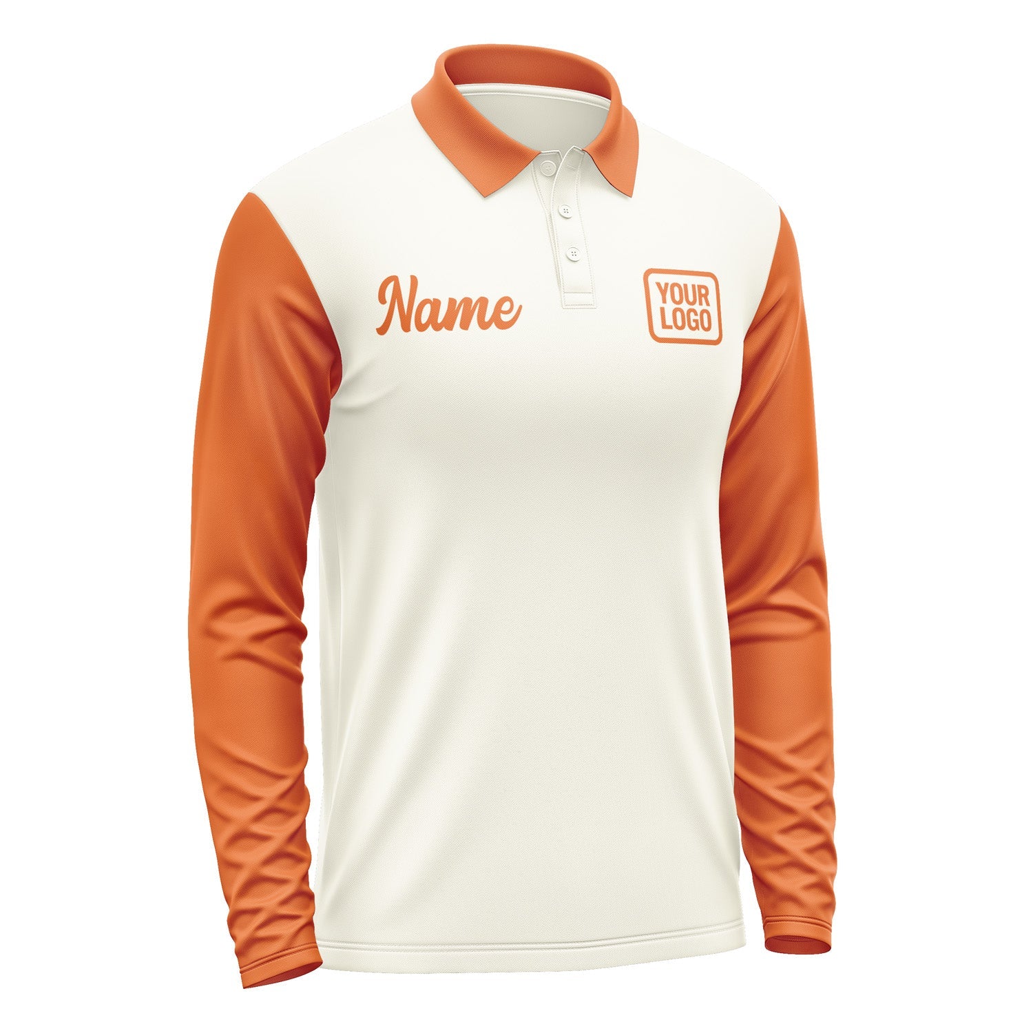 Custom Cream Orange Long Sleeve Polo Shirt Pl032828B128