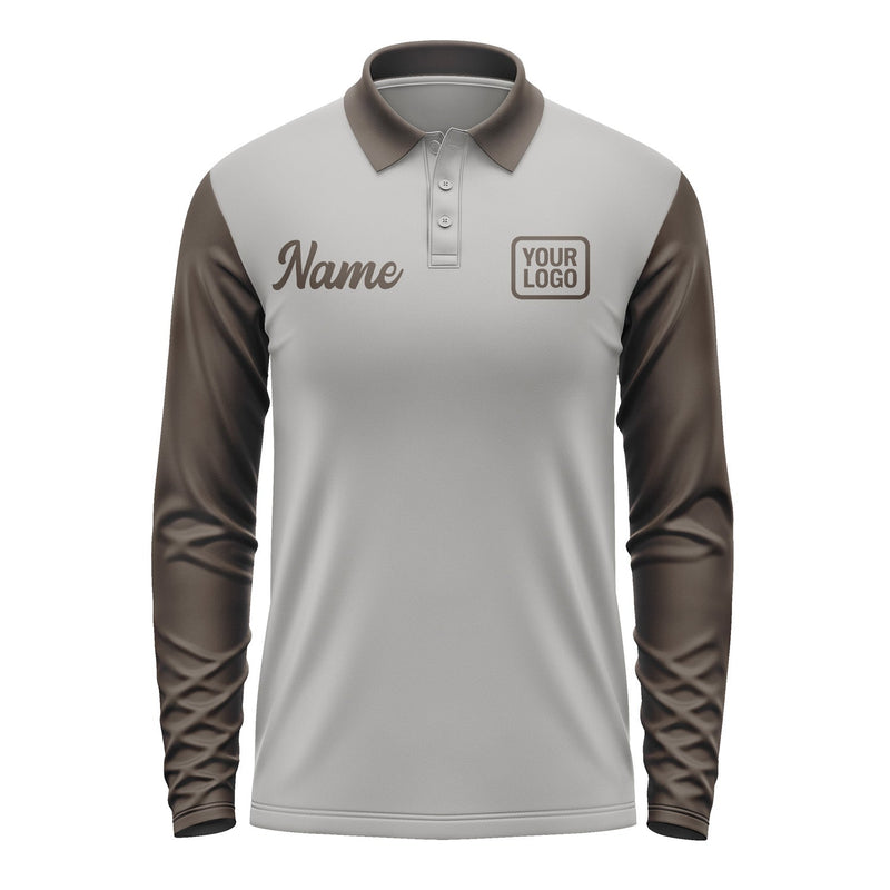 Custom Gray Brown Long Sleeve Polo Shirt Pl040101B101