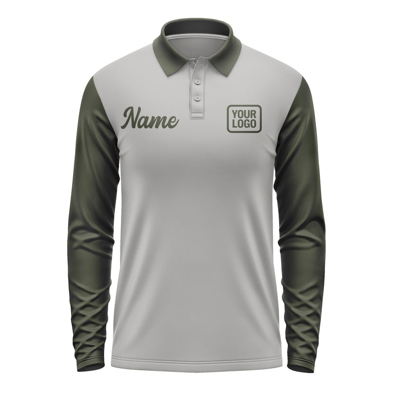 Custom Gray Olive Long Sleeve Polo Shirt Pl040202B102
