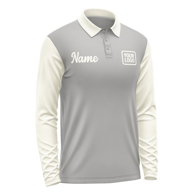 Custom Gray Cream Long Sleeve Polo Shirt Pl040303B103