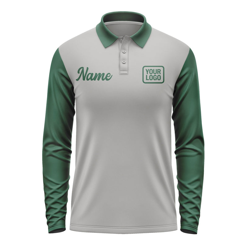 Custom Gray Green Long Sleeve Polo Shirt Pl040505B105