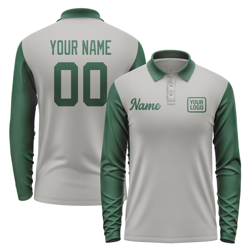 Custom Gray Green Long Sleeve Polo Shirt Pl040505B105