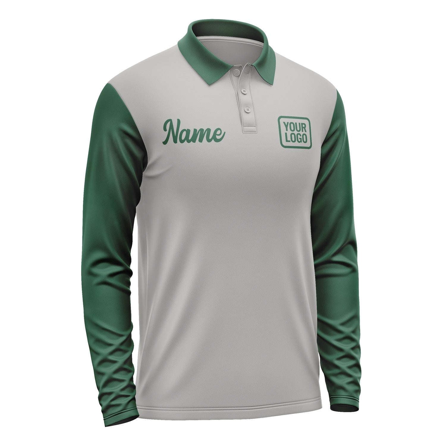 Custom Gray Green Long Sleeve Polo Shirt Pl040505B105