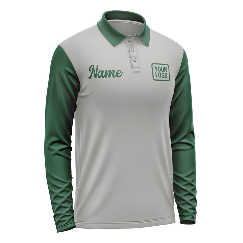 Custom Gray Green Long Sleeve Polo Shirt Pl040505B105