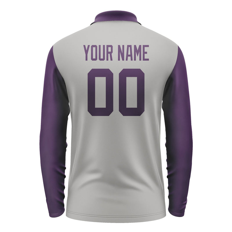 Custom Gray Purple Long Sleeve Polo Shirt Pl040707B107