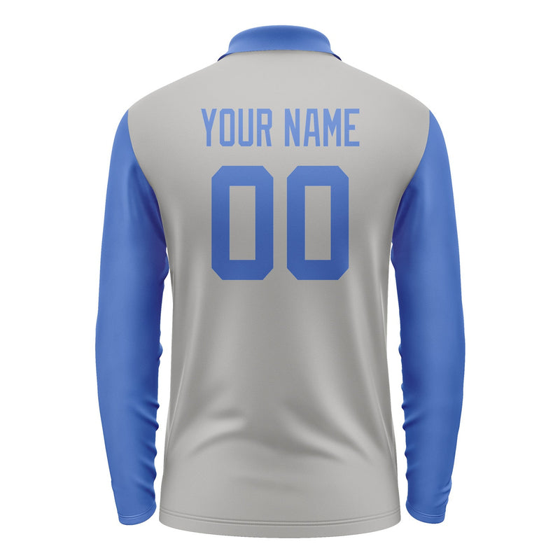 Custom Gray Sky Blue Long Sleeve Polo Shirt Pl040909B109