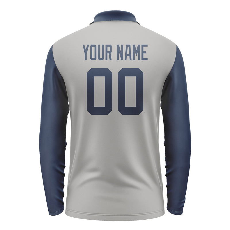 Custom Gray Blue Long Sleeve Polo Shirt Pl041010B110