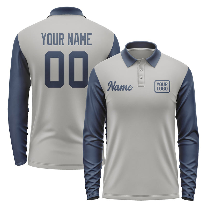 Custom Gray Blue Long Sleeve Polo Shirt Pl041010B110