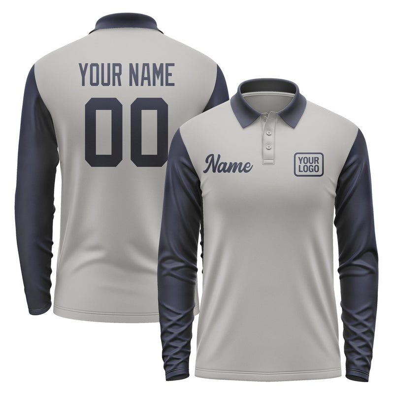 Custom Gray Navy Long Sleeve Polo Shirt Pl041111B111