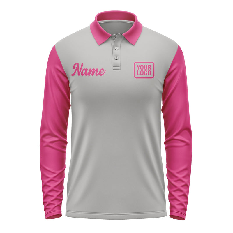Custom Gray Pink Long Sleeve Polo Shirt Pl041313B113