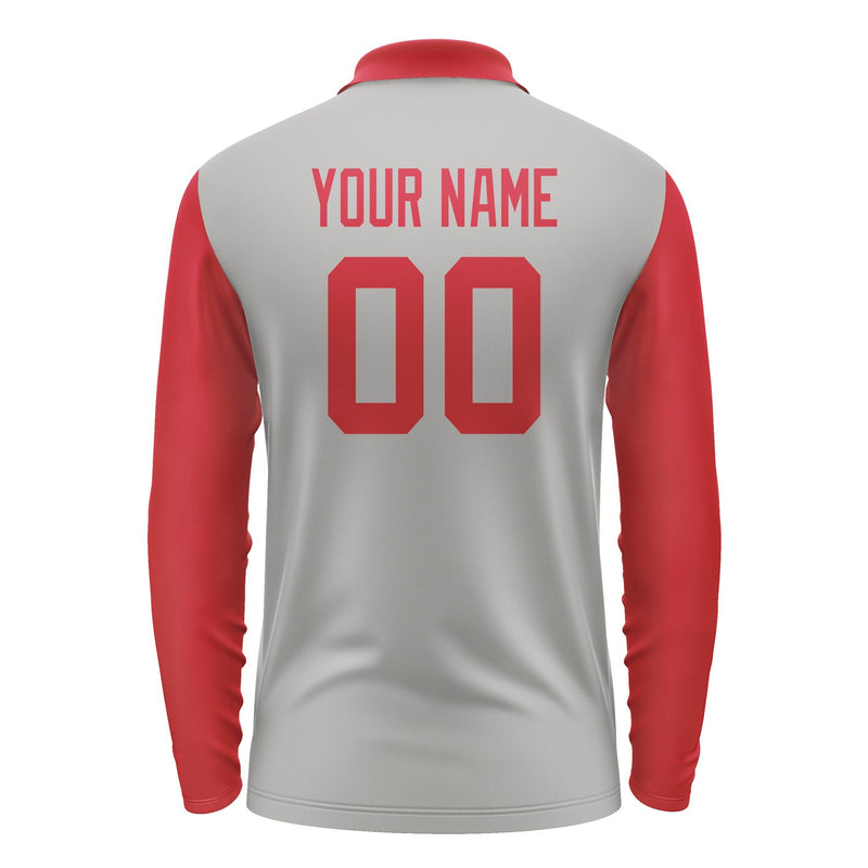 Custom Gray Red Long Sleeve Polo Shirt Pl041414B114