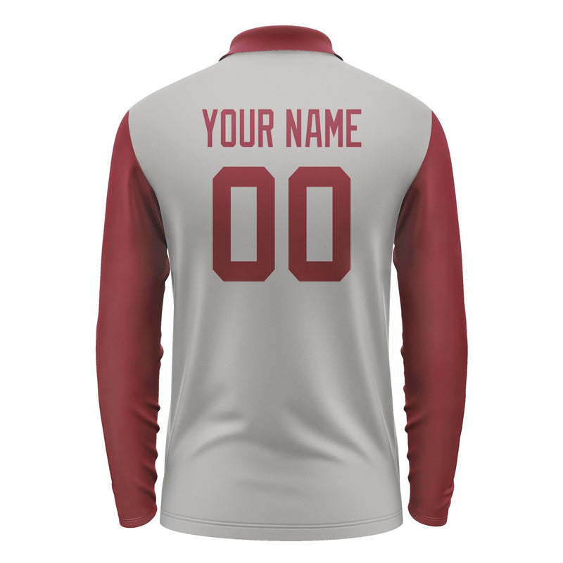 Custom Gray Crimson Red Long Sleeve Polo Shirt Pl041515B115