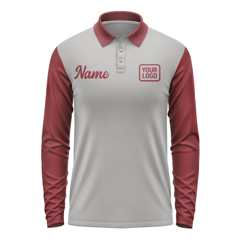 Custom Gray Crimson Red Long Sleeve Polo Shirt Pl041515B115