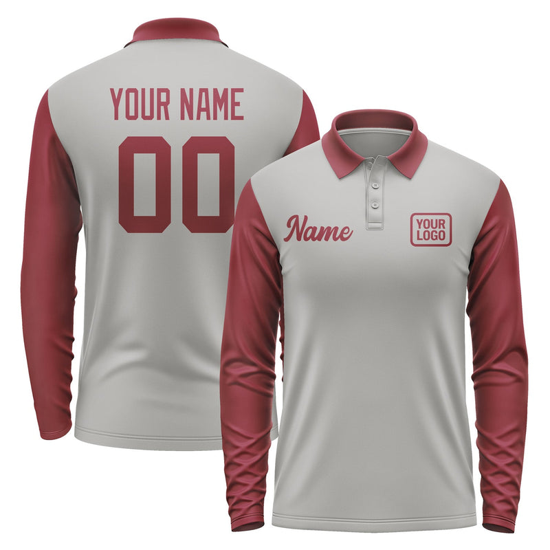 Custom Gray Crimson Red Long Sleeve Polo Shirt Pl041515B115