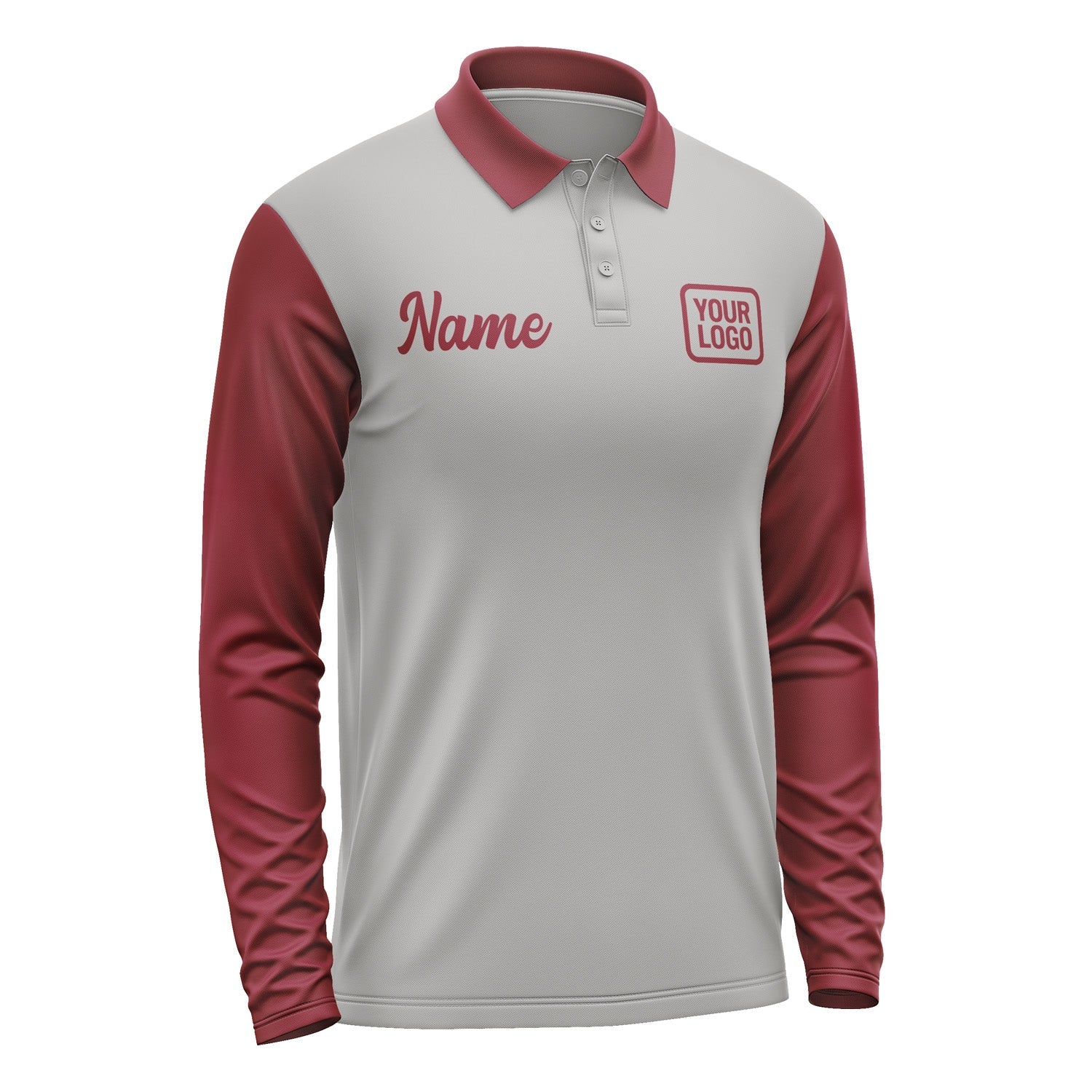 Custom Gray Crimson Red Long Sleeve Polo Shirt Pl041515B115