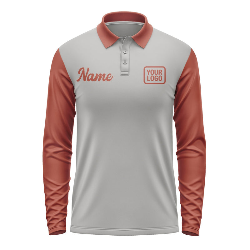 Custom Gray Coral Red Long Sleeve Polo Shirt Pl041616B116