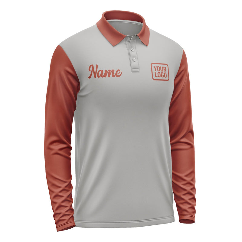 Custom Gray Coral Red Long Sleeve Polo Shirt Pl041616B116