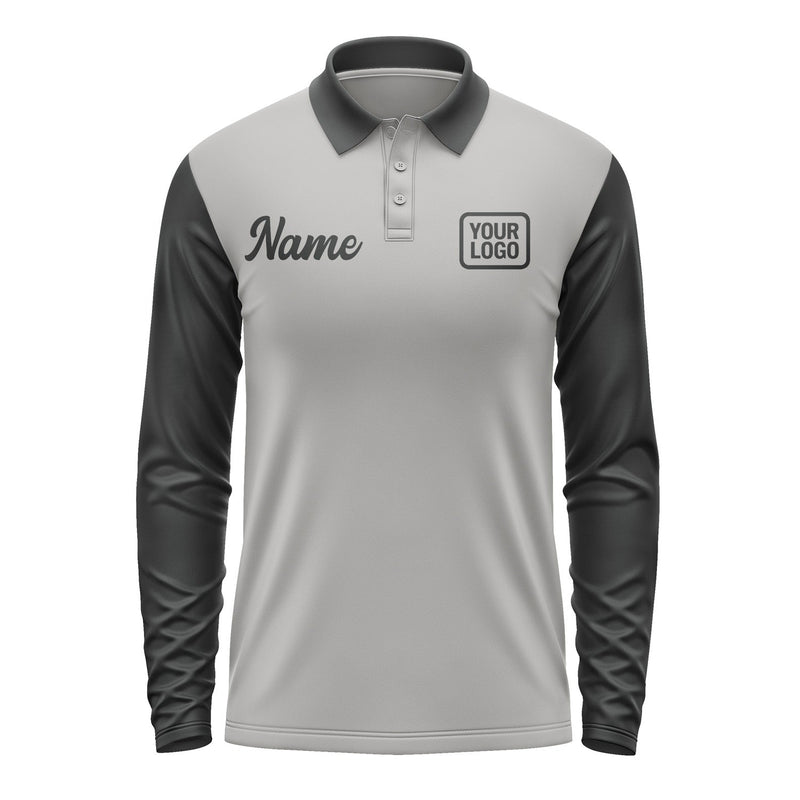 Custom Gray Black Long Sleeve Polo Shirt Pl041717B117